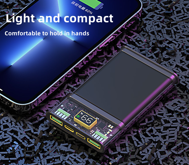 Cyberpunk Transparent Led Câble Intégré 22.5w Pd Charge Rapide 10000 20000 Mah Banque Alimentation Mobile 
