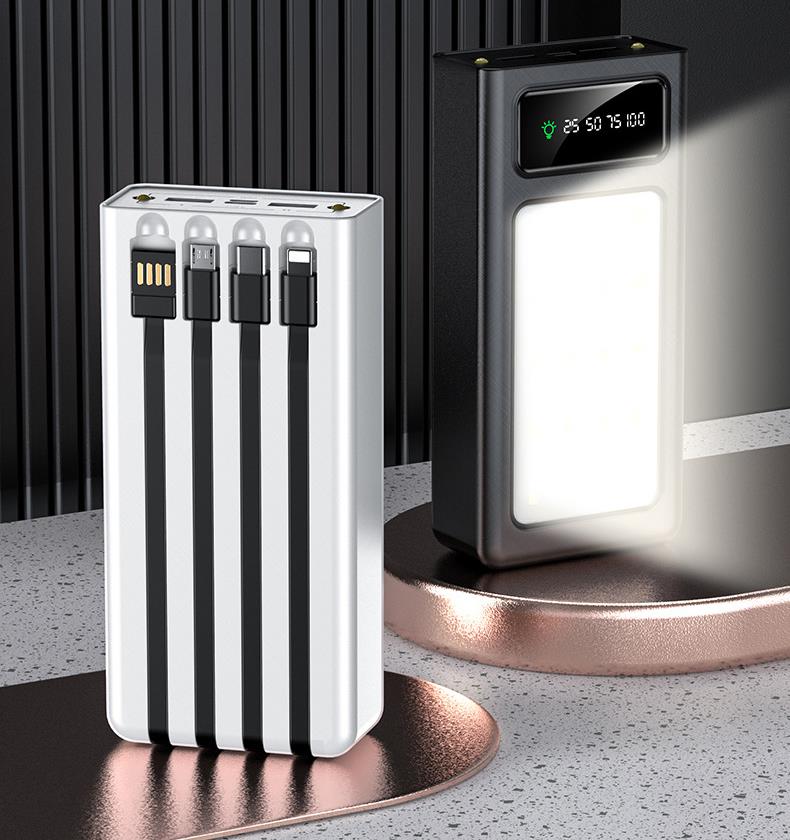 Vente chaude grande capacité côté extérieur téléphone Power Bank 30000mah chargeur de batterie supplémentaire avec 20 lumière LED