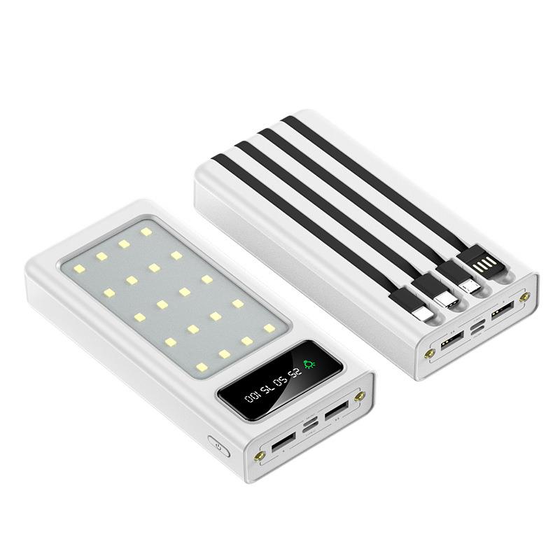 Vente chaude grande capacité côté extérieur téléphone Power Bank 30000mah chargeur de batterie supplémentaire avec 20 lumière LED